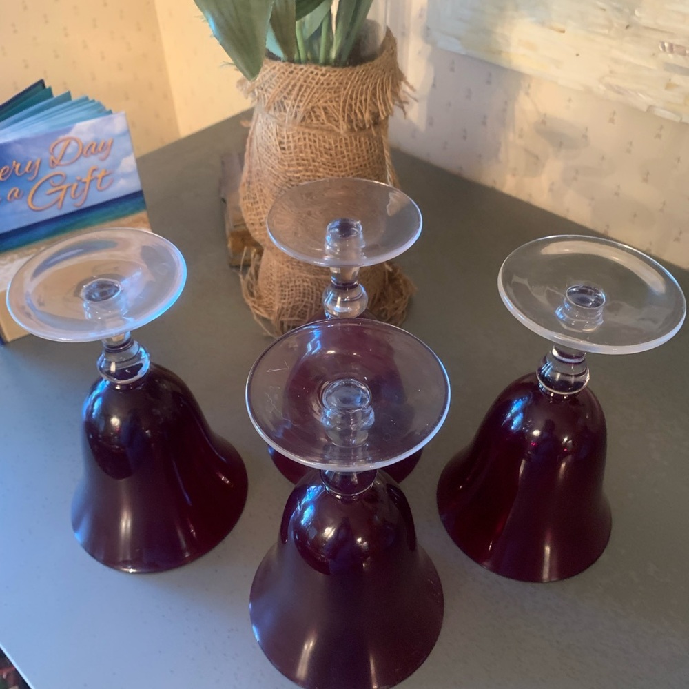 Home Essentials RUBY RED/PLUM hand blown glass Wine/Water goblets. BEAUTIFUL! - Picture 8 of 9